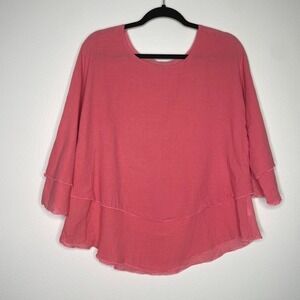 Cotton Collection Top Women S/M Pink Layered Ruffle Sleeve‎ Gauze Blouse